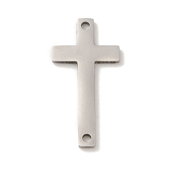 201 Stainless Steel Links, Religion Cross Connector Charms, Stainless Steel Color, 20x10x1mm, Hole: 1.2mm