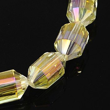 Electroplated Glass Beads, Rainbow Plated, Faceted, Lantern, Champagne Yellow, 16x10mm, Hole: 1mm