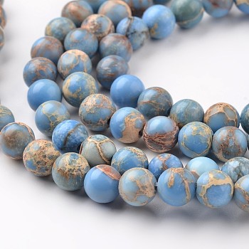 Natural Imperial Jasper Beads Strands, Round, Dyed, Cornflower Blue, 4mm, Hole: 1mm, about 90pcs/strand, 15.2 inch