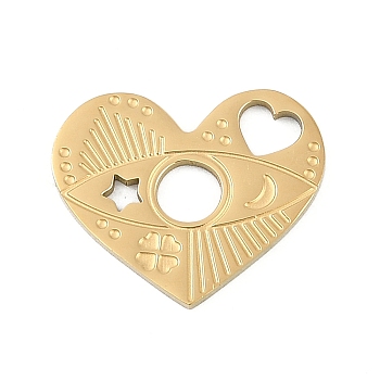 304 Stainless Steel Charms, Heart with Star Charm, Ion Plating(IP), Real 18K Gold Plated, 15x18x1mm, Hole: 4mm