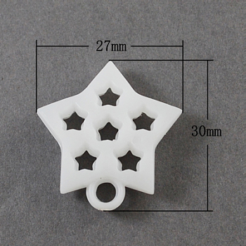 Opaque Acrylic Pendants, Star, White, 30x27x6mm, Hole: 4mm