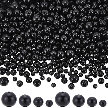 900Pcs Opaque Acrylic Beads, Round, Black, 6~12x5~11mm, Hole: 1.8~2mm