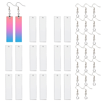 SUNNYCLUE Wood Dangle Earrings, with Brass Earring Hooks and Ice Pick Pinch Bails, Rectangle, Platinum, Rectangle: 50x13x3mm, Hole: 2mm, Earring Hook: 30mm, Pin: 0.7mm, 10sets/box