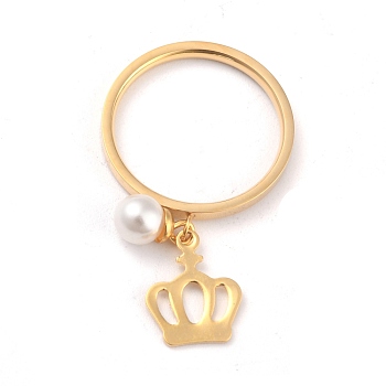 Dual-use Items, 304 Stainless Steel Finger Rings or Pendants, with Plastic Round Beads, Crown, White, Golden, US Size 7(17.3mm)