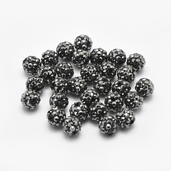 Handmade Polymer Clay Rhinestone Beads, Round, Hematite, 6mm, Hole: 0.8mm