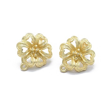 Alloy Stud Earring Findings, with Loop, Brass Pins and Ear Nuts/Earring Backs, Long-Lasting Plated, Clover, Matte Gold Color, 18x16.5mm, Hole: 1.2mm, Pin: 0.7mm