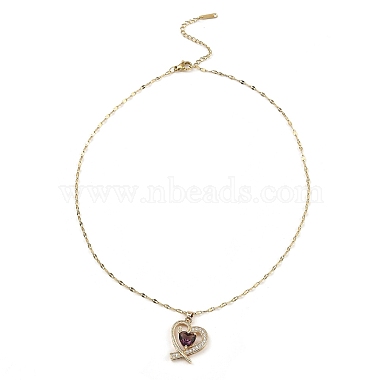 Heart Light Gold Brass Micro Pave Cubic Zirconia Pendant Necklaces(NJEW-E105-09KCG-05)-2