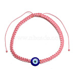 Evil Eye Lampwork Bead Braided Bead Bracelets, Polyester Cord Braided Bracelets for Men Women, Pink(NE0234-4)