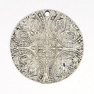 Tibetan Style Pendants, Lead Free, Flat Round, Antique Silver, Size: about 40mm in diameter, 2mm thick, hole: 2mm.(TIBEP-QA2298-AS-LF)