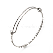 304 Stainless Steel Twist Bangles for Women, Adjustable Expandable Bangles, Stainless Steel Color, 1/8~1/4 inch(0.35cm~0.6cm), Inner Diameter: 2-3/8 inch(6.1cm)(BJEW-M233-01P)