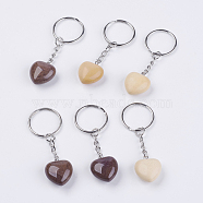 Natural Mookaite Keychain, with Platinum Iron Findings, Heart, 72mm(KEYC-F019-02D)