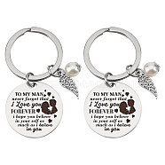 SUPERDANT Stainless Steel Keychain, Quote Pendants, Flat Round with Word, Stainless Steel Color, Valentine's day Themed Pattern, 3cm(KEYC-SD0001-02I)