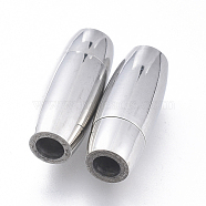 304 Stainless Steel Magnetic Clasps with Glue-in Ends, Oval, Stainless Steel Color, 16.5x6.5x6.5mm, Hole: 3mm(STAS-D242-10P)