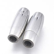 Tarnish Resistant 304 Stainless Steel Magnetic Clasps with Glue-in Ends, Oval, Stainless Steel Color, 16.5x6.5x6.5mm, Hole: 3mm(STAS-D242-10P)