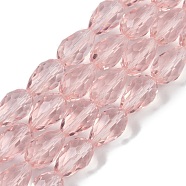 Transparent Glass Beads Strands, Faceted, Teardrop, Misty Rose, 5~6x4mm, Hole: 0.9mm, about 65~67pcs/strand, 15.35~16.14 inch(39~41cm)(EGLA-N013-T4mm-D18)