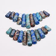 Natural Imperial Jasper Graduated Fan Beads Strands, Dyed, Dodger Blue, 15~39x9~10x5~5.5mm, Hole: 1.5mm, 11pcs/strand, 3.54 inches(G-P298-A04)