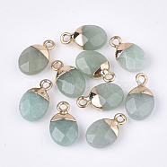 Electroplate Natural Green Aventurine Charms, with Iron Findings, Faceted, Oval, Golden, 14~15x8x5~5.5mm, Hole: 1.8mm(G-S344-09J)