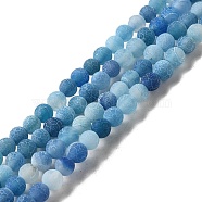 Natural Crackle Agate Beads Strands, Dyed, Round, Grade A, Cornflower Blue, 4mm, Hole: 0.8mm, about 93pcs/strand, 15 inch(G-G055-4mm-2)