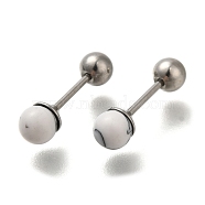 201 Stainless Steel Ear Plugs Gauges, with Natural Howlit and 304 Stainless Steel Pin, Round, 15x4mm(EJEW-C118-08P-07)