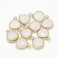 Natural White Jade Pendants, with Nickel Free Brass Findings, Faceted, Dyed, teardrop, Golden, Creamy White, 17.5x13.5x6.5mm, Hole: 2mm(G-Q963-04)