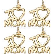 8Pcs Mother's Day Rack Plating Brass Charms, with Jump Ring, Cadmium Free & Lead Free, Long-Lasting Plated, Word I Love Mom Charm, Real 18K Gold Plated, 14.5x14.5x1.5mm, Hole: 3.2mm(KK-BBC0013-94)