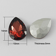 Glass Pointed Back Rhinestone, Back Plated, Faceted, Teardrop, Dark Red, 14x10x5mm(RGLA-Q001-14)