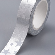 Foil Masking Tapes, DIY Scrapbook Decorative Paper Tapes, Adhesive Tapes, for Craft and Gifts, Star, Silver, 15mm, 10m/roll(DIY-G016-D08)