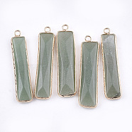 Natural Green Aventurine Pendants, with Brass Findings, Faceted, Rectangle, Golden, 45~46x9~11x4~5mm, Hole: 2mm(G-T112-10A)