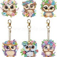 Owl DIY Diamond Painting Keychain Kit, Including Acrylic Board, Keychain Clasp, Bead Chain, Resin Rhinestones Bag, Diamond Sticky Pen, Tray Plate and Glue Clay, Mixed Color, 73~74x61~74.3mm, 6pcs/set(PW-WG81970-01)
