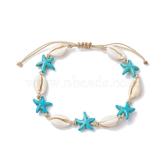 Natural Shell & Synthetic Turquoise Braided Bead Anklets, Starfish, Inner Diameter: 1-7/8~3 inch(4.7~7.5cm), Starfish: 14~15x14~15mm(AJEW-AN00562-04)