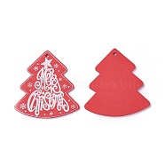 Poplar Wood Pendants, Dyed, Christmas Tree, Red, 70x66x3mm, Hole: 3mm(WOOD-O004-16A)