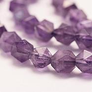 Natural Amethyst Beads Strands, Star Cut Round Beads, Faceted, 5~6mm, Hole: 1mm, about 69pcs/strand, 15.16 inch(38.5cm)(G-E359-01-6mm)