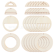 CHGCRAFT Laser Cut Wooden Big Pendants, Ring & Flat Round & Haf Round, Mixed Color, 120pcs/bag(WOOD-CA0001-08)