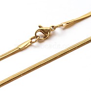 304 Stainless Steel Snake Chains Necklaces, with Lobster Clasps, Real 18k Gold Plated, 17.7 inch(45cm), 2.2x1mm(NJEW-O058-25G)