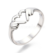 304 Stainless Steel Hand Heart Cuff Rings, Open Rings for Women Girls, Stainless Steel Color, US Size 6(16.7mm)(RJEW-N038-121P)