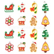 40Pcs 8 Styes Opaque Resin Pendants, Christmas Theme Charms, with Platinum Tone Iron Loops, Snowflake & Christmas Tree & Santa Claus, Mixed Shapes, Mixed Color, 22~32x18~24mm, 5pcs/style(RESI-CJ0003-44)