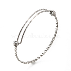 Non-Tarnish 304 Stainless Steel Twist Bangles for Women, Adjustable Expandable Bangles, Stainless Steel Color, 1/8~1/4 inch(0.35cm~0.6cm), Inner Diameter: 2-3/8 inch(6.1cm)(BJEW-M233-01P)