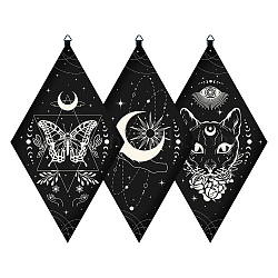 Custom Plywood Pendulum Board, Wall Hanging Ornament, for Witchcraft Wiccan Altar Supplies, Rhombus with Tarot Theme Patterns, Black, 300x170x6mm, 3 styles, 1pc/style, 3pcs/set(AJEW-WH0249-008)