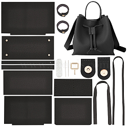 DIY Imitation Leather Handbag Making Kit, Including Bag Straps, Needle, Thread, Alloy Clasps, Black, 362x232x1.5mm, Hole: 1.2mm(DIY-WH0401-70A)