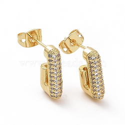 Clear Cubic Zirconia Rectangle Stud Earrings, Brass Jewelry for Woman, Golden, 14x8.5x3.5mm, Pin: 0.7mm(EJEW-F304-12G)