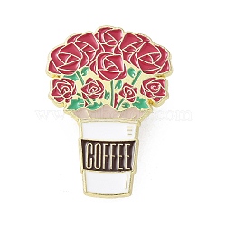 ROse with Coffee Enamel Pins, Alloy Brooches for Backpack Clothes, Crimson, 35.5x25.5mm(JEWB-V002-13A)