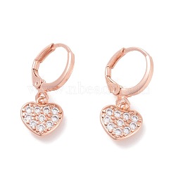 Brass Micro Pave Cubic Zirconia Dangle Hoop Earrings , Heart, Clear, Rose Gold, 23mm, Pin: 0.9mm(EJEW-F233-04RG)