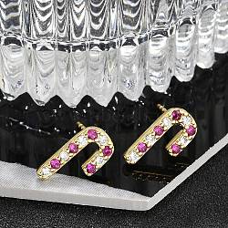 Christmas Rack Plating Brass Cubic Zirconia Stud Earrings, Real 18K Gold Plated, Long-Lasting Plated, Lead Free & Cadmium Free, Candy Cane, 13x7mm(EJEW-K245-55C-G)