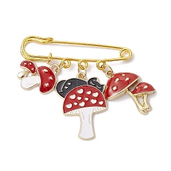 Mushroom Enamel Charms Brooch, Alloy Safety Kilt Pin Brooch, Dark Red, 19.5~31x19~23x4mm(JEWB-BR00153-02)