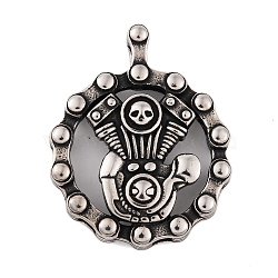 304 Stainless Steel Big Pendants, Skull Biker Charm, Antique Silver, 52x41x8.5mm, Hole: 4.5x3mm(STAS-K283-13AS)