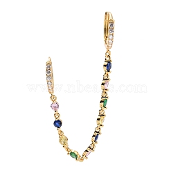 Colorful Cubic Zirconia Dangle Chains Double Hoop Earrings, Rack Plating Brass Jewelry for Women, Cadmium Free & Lead Free, Real 18K Gold Plated, 94mm, Pin: 1mm(EJEW-C030-14G)