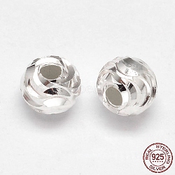 Fancy Cut 925 Sterling Silver Round Beads, Silver, 5mm, Hole: 1.5mm, about 116pcs/20g(STER-F012-08B)