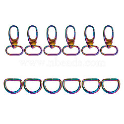 12Pcs 2 Style Zinc Alloy Swivel Lobster Claw Clasps, Swivel Snap Hook & Iron D Rings, Rainbow Color, 6pcs/style(FIND-SZ0001-13MC)