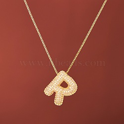 Brass Micro Pave Clear Cubic Zirconia Initial Pendant Necklaces for Women, Golden, Letter R, 15.75 inch(40cm)(FS-WGDC51D-18)