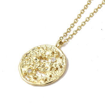 Brass Micro Pave Clear Cubic Zirconia Pendants Necklaces, 201 Stainless Steel Cable Chain Necklaces, Real 18K Gold Plated, Round, 15.91 inch(40.4cm)